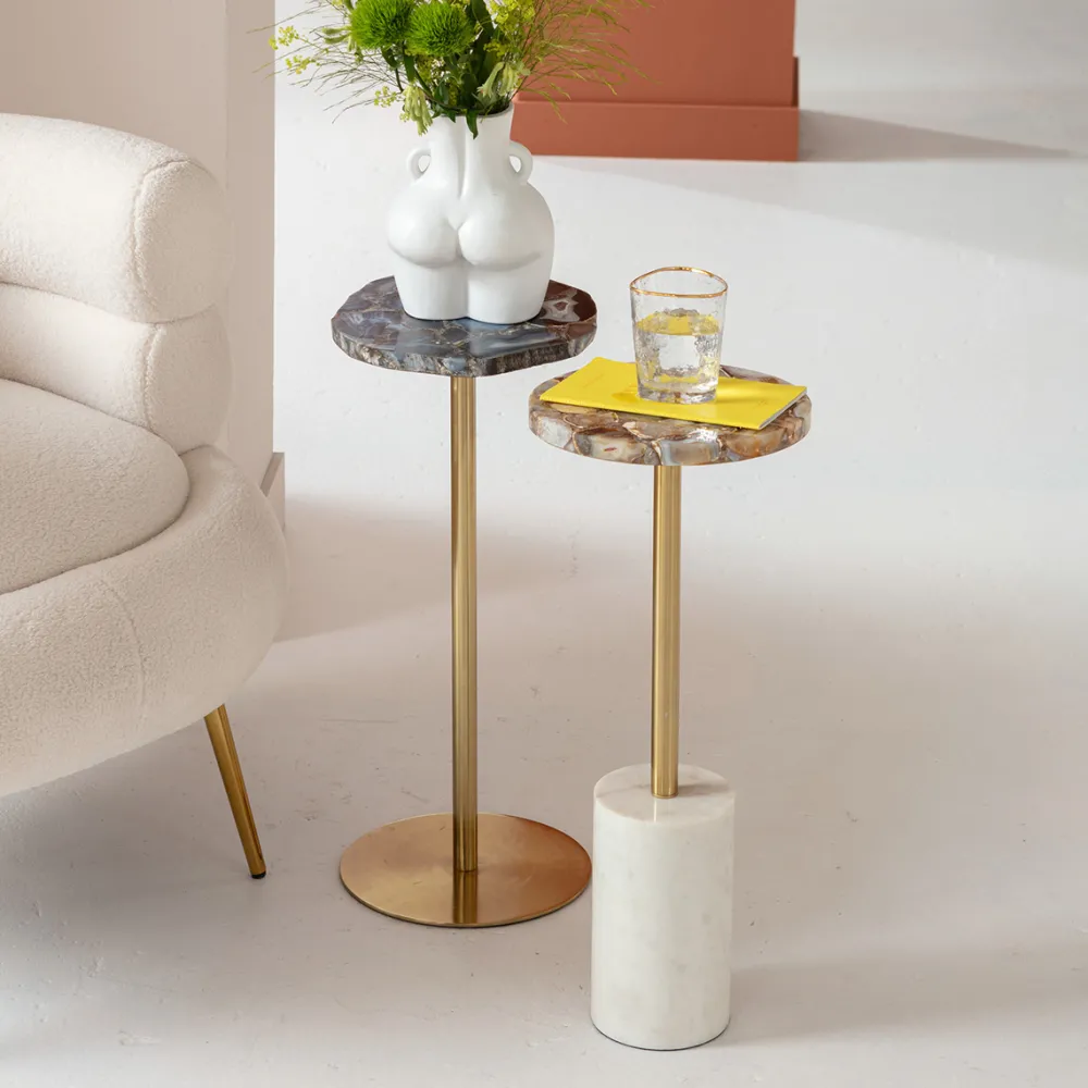 KARE Design Sohvapöydät*Agate Sivupöytä, Luonnonkivi, Metalli Ø25cm