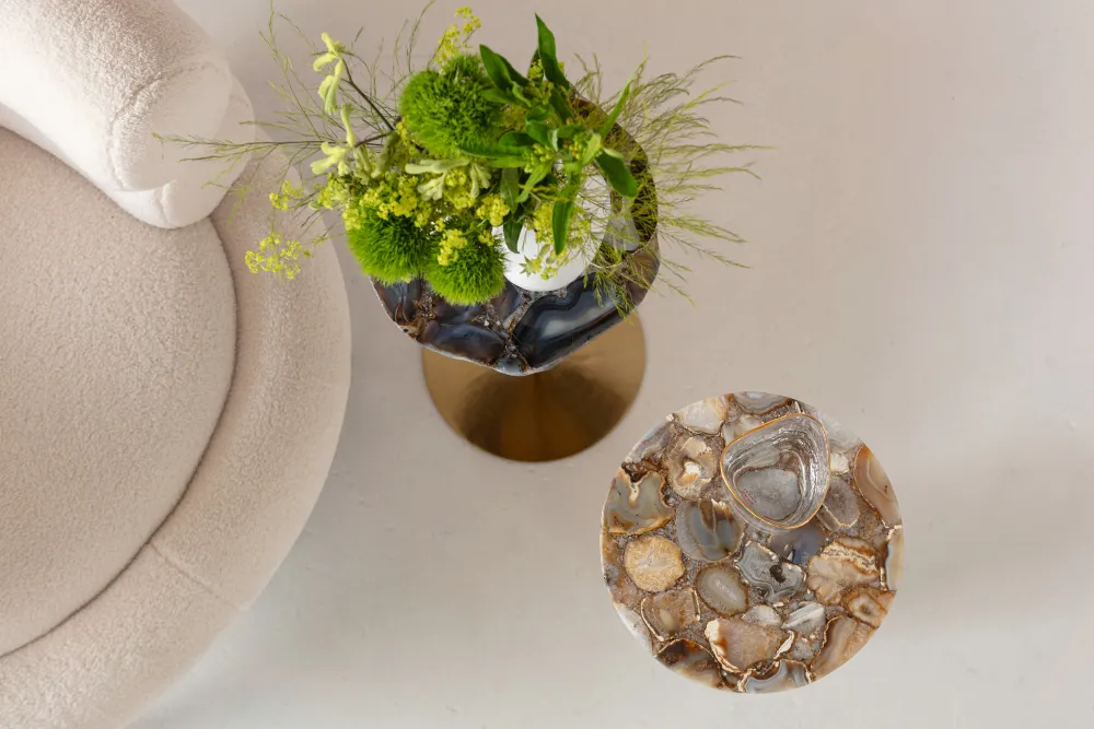 KARE Design Sohvapöydät*Agate Sivupöytä, Luonnonkivi, Metalli Ø25cm