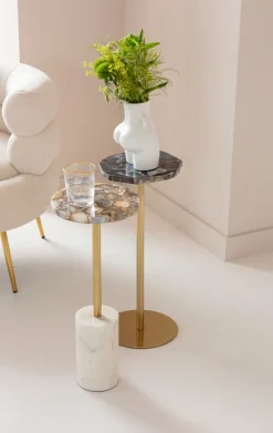 KARE Design Sohvapöydät*Agate Sivupöytä, Luonnonkivi, Metalli Ø25cm