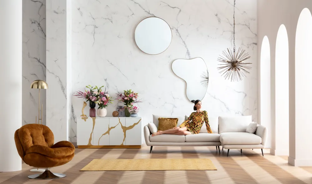 KARE Design Kulmasohvat*Amalfi Kulmasohva - Kermanvärinen, Oikea 275cm