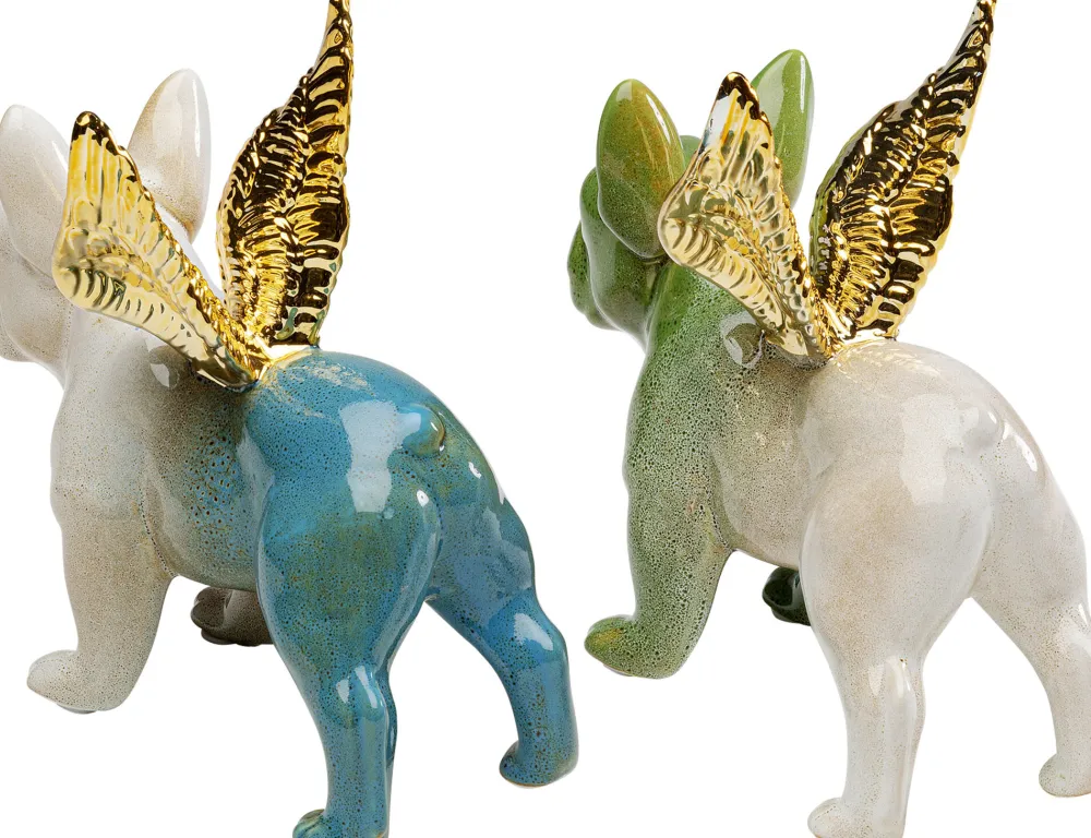 KARE Design Koriste-Esineet*Angel Wings Dog - Enkelikoira Koriste-esine, Vihreä Ja Sininen 2-setti