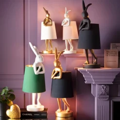 KARE Design Pöytävalaisimet*Animal Rabbit Pupu Pöytävalaisin, Pupulamppu, Kulta/vihreä 68cm