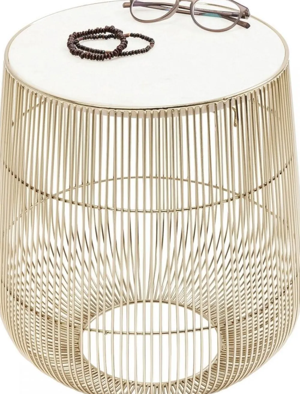 KARE Design Sohvapöydät|Olohuone*Beam Sivupöytä - Valkoinen, Marmori, Messinki Ø32cm