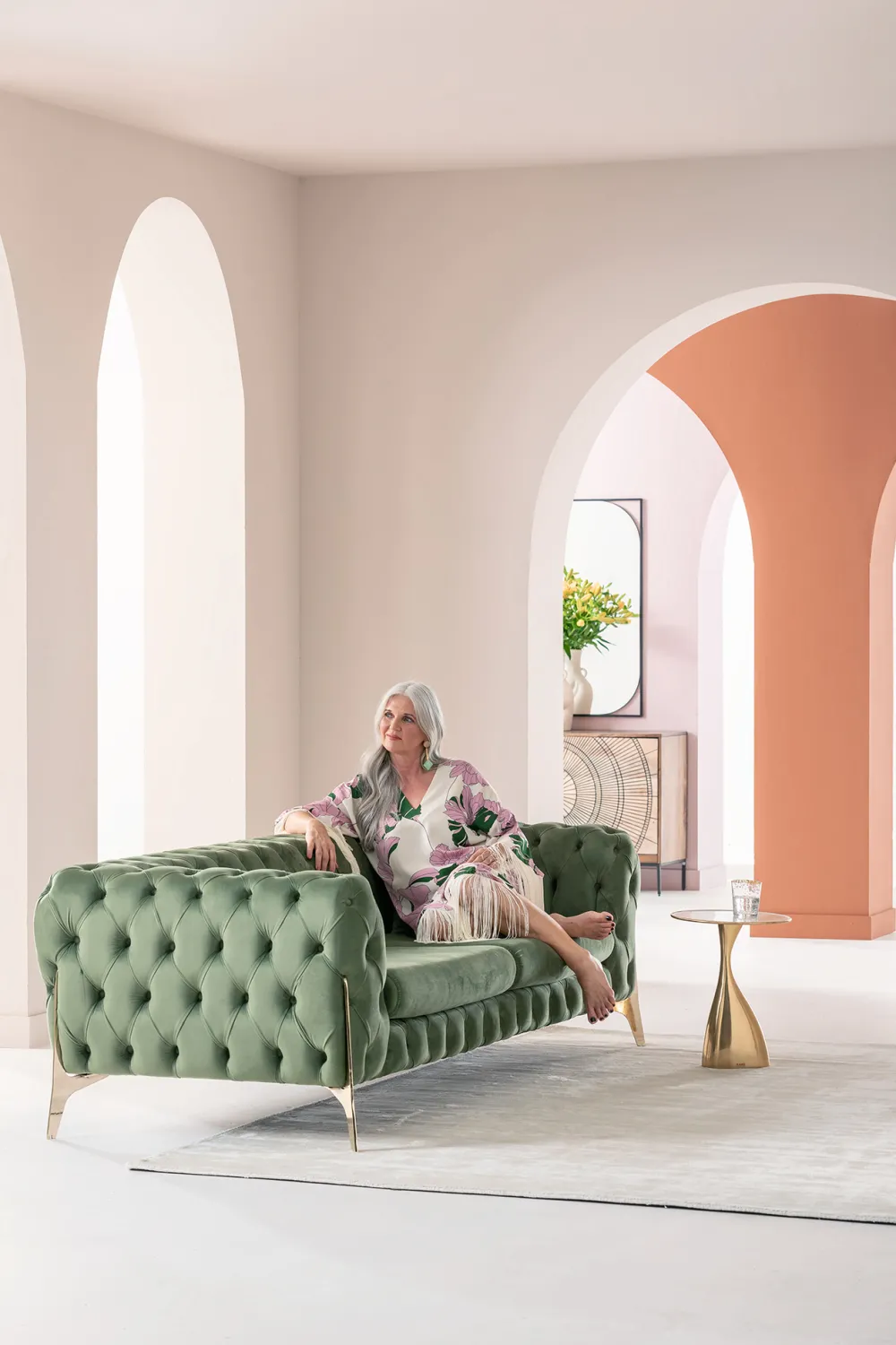 KARE Design Sohvat|Olohuone*Bellissima Sohva 2-istuttava - Sametti, Vihreä 200cm