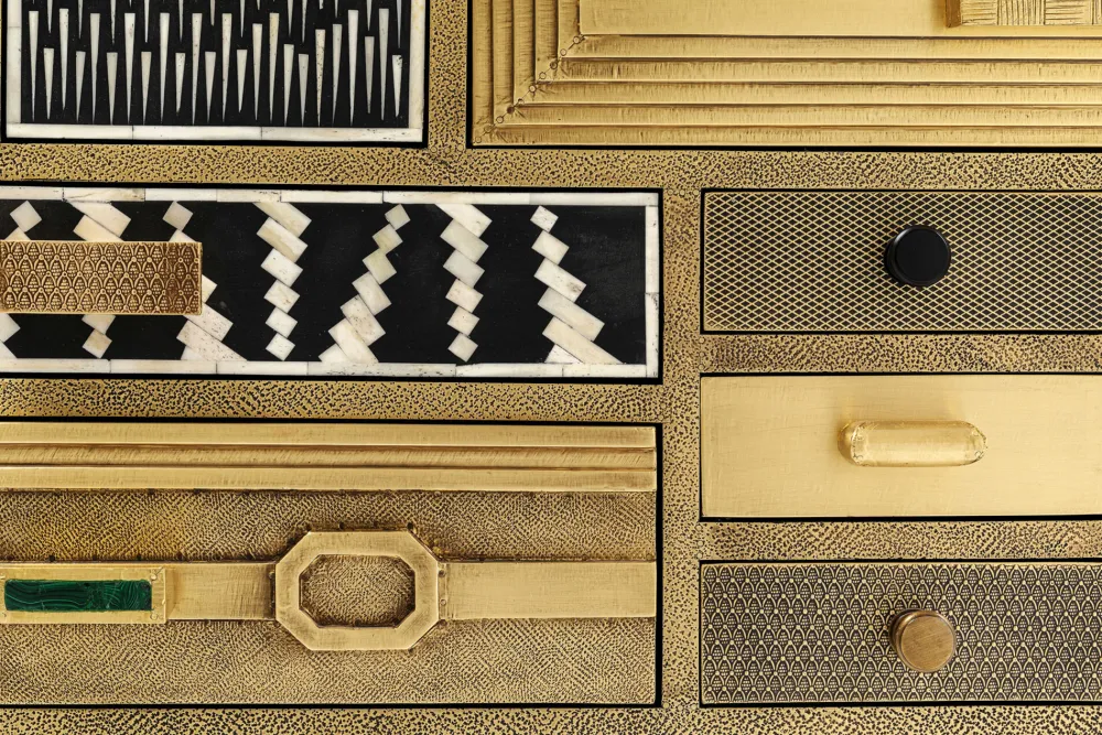 KARE Design Senkit|Olohuone*Chalet Korkea Lipasto - Kulta 13 Laatikkoa