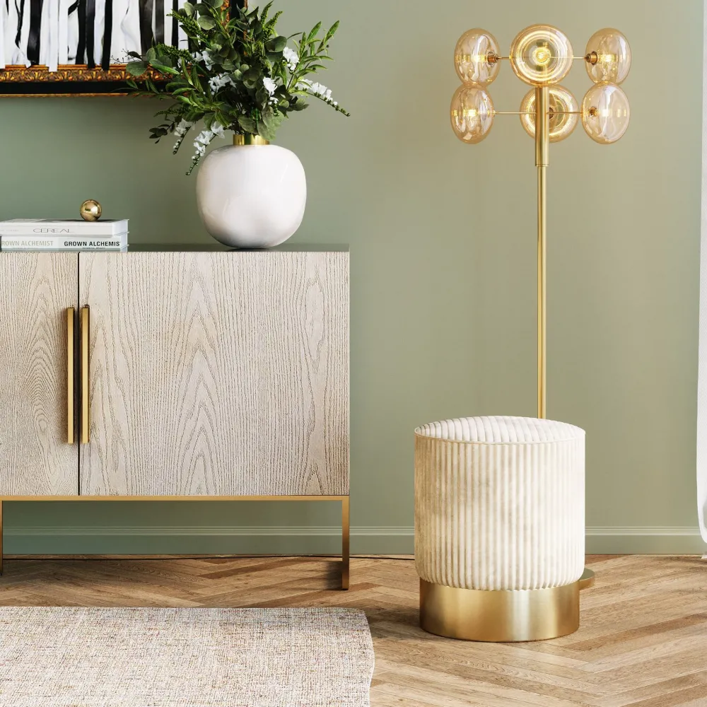 KARE Design Rahit Ja Jakkarat*Cherry Jakkara, Palli Samettia, Beige/messinki Ø35cm