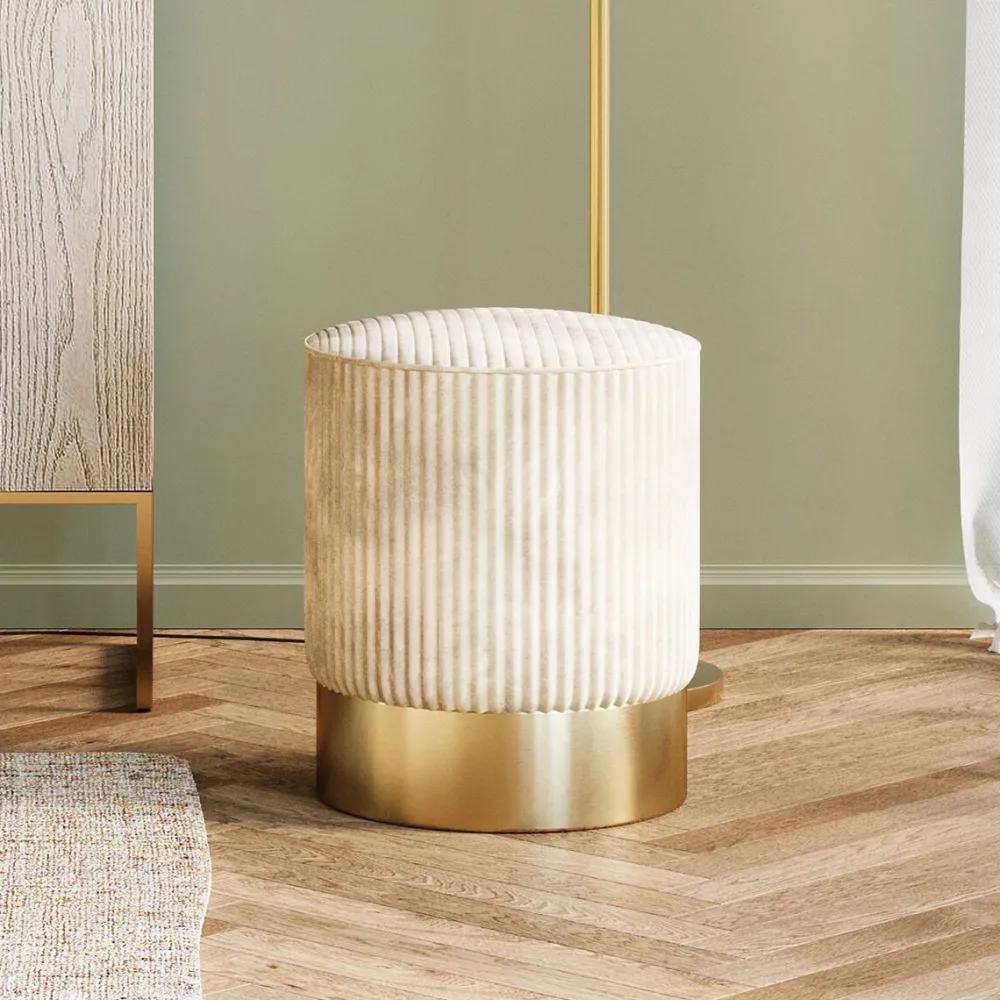 KARE Design Rahit Ja Jakkarat*Cherry Jakkara, Palli Samettia, Beige/messinki Ø35cm