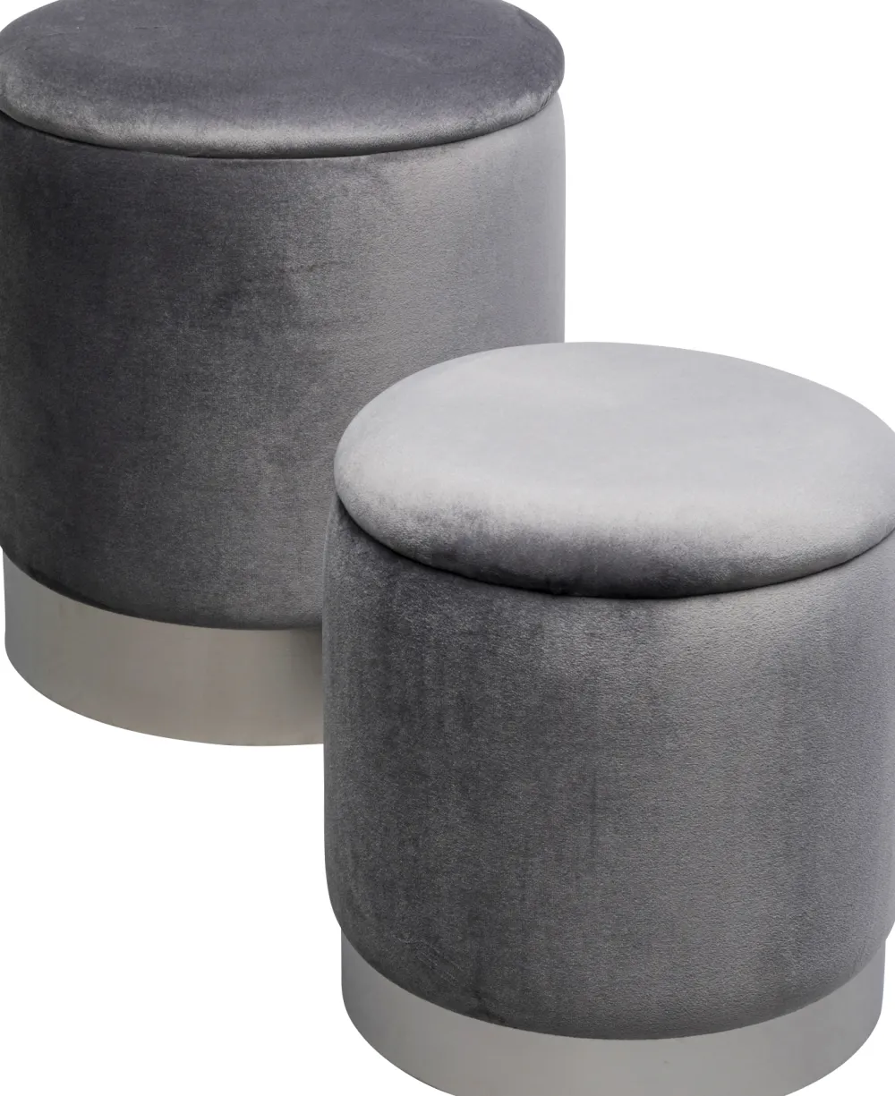 KARE Design Rahit Ja Jakkarat*Cherry Säilytys Jakkara, Harmaa, Hopea (2/Setti)