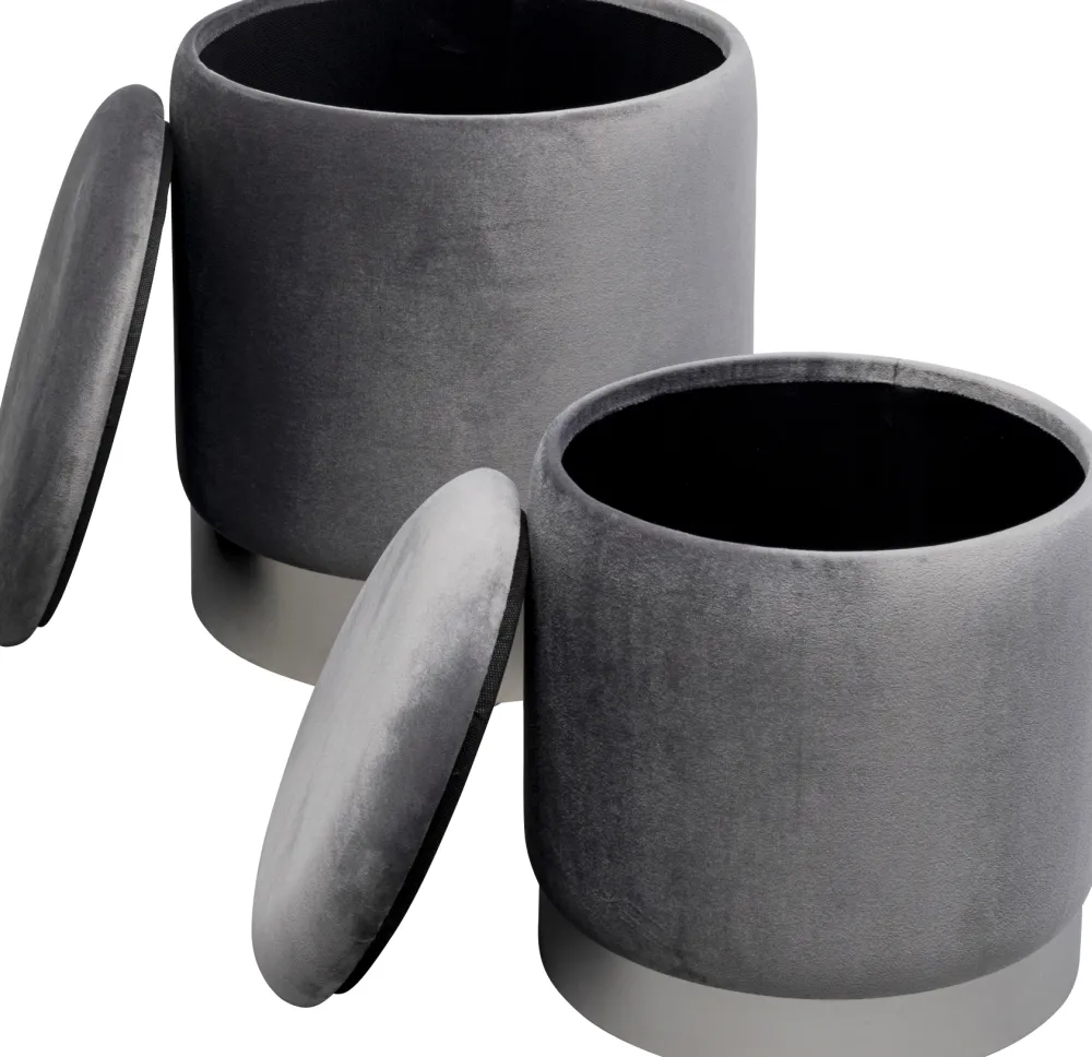 KARE Design Rahit Ja Jakkarat*Cherry Säilytys Jakkara, Harmaa, Hopea (2/Setti)