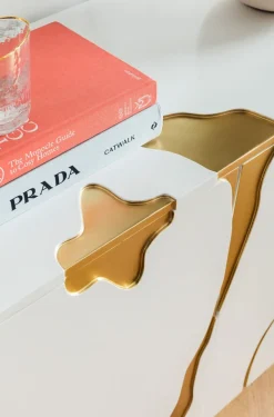 KARE Design Senkit|Lipastot*Cracked Senkki, Sivupöytä - Valkoinen/kulta 165x80cm