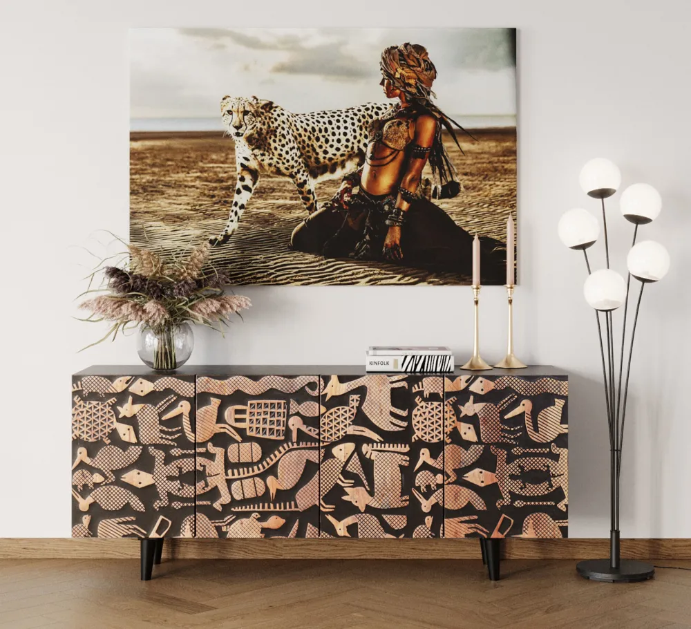 KARE Design Taulut|Olohuone*Desert Beauty, Pantteri Ja Nainen, Lasitaulu 150x100cm