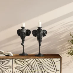 KARE Design Lyhdyt|Kynttilänjalat*Elephant Head Kynttilänjalka Musta 49cm