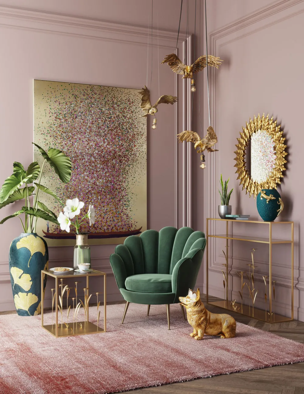 KARE Design Konsolipöydät Ja Sivupöydät*Flower Meadow Konsolipöytä, Kulta 100cm