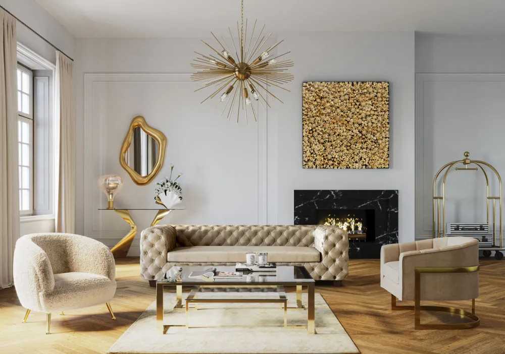 KARE Design Seinäkoristeet*Gold Flower Kukat Seinäkoriste, Taulu, Kulta 120x120cm