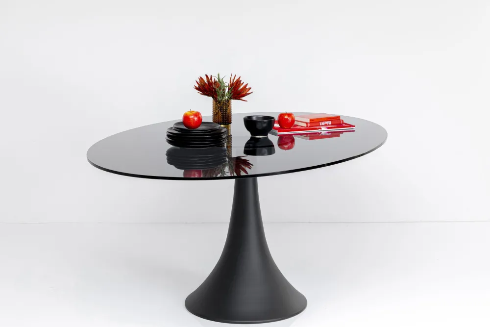 KARE Design Pöydät*Grande Possibilita Ruokapöytä - Savulasi Pöytälevy, Trumpettijalka 180x120cm