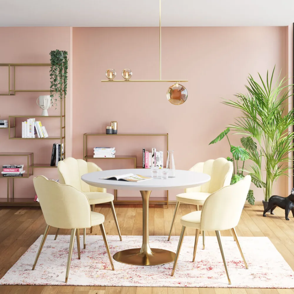 KARE Design Pöydät*Invitation Pöytä- Valkoinen, Messinki Ø90cm