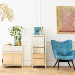 KARE Design Senkit|Olohuone*Luxury Pearl Korkea Lipasto, 5 Laatikkoa, Peililasia