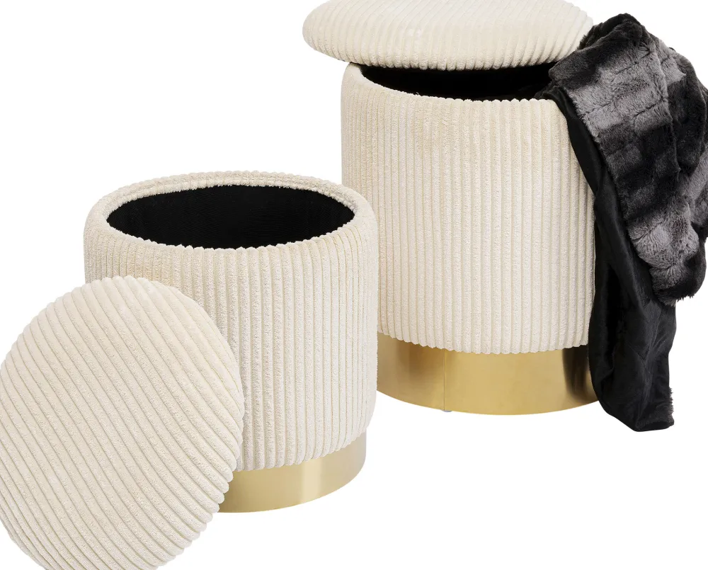 KARE Design Rahit Ja Jakkarat*Plush Jakkara, Palli Kannella, Kermanvalkonen (2/Setti)