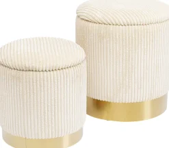 KARE Design Rahit Ja Jakkarat*Plush Jakkara, Palli Kannella, Kermanvalkonen (2/Setti)