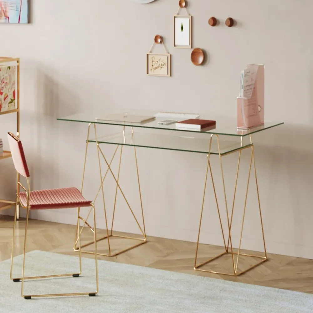 KARE Design Työpöydät*Polar Työpöytä Matta Messinki, 8mm Temperoitu Lasi