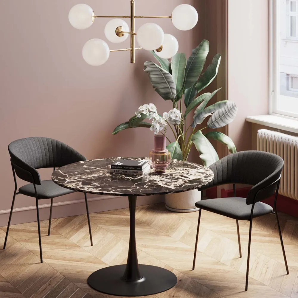 KARE Design Pöydät*Schickeria Pyöreä Pöytä - Marmorikuvioitu, Musta Ø110cm