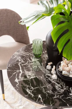 KARE Design Pöydät*Schickeria Pyöreä Pöytä - Marmorikuvioitu, Musta Ø80cm
