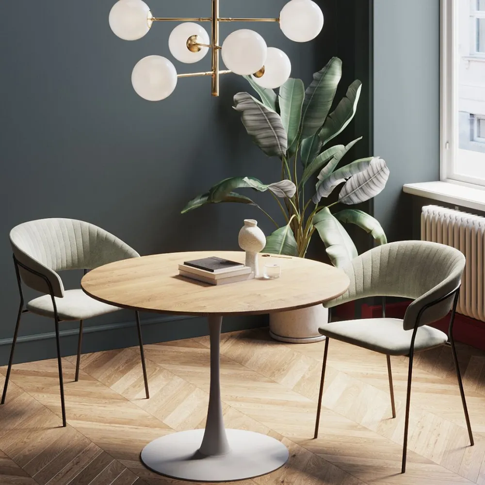 KARE Design Pöydät*Schickeria Pyöreä Ruokapöytä - Tammipinnoite, Valkoinen Ø110cm