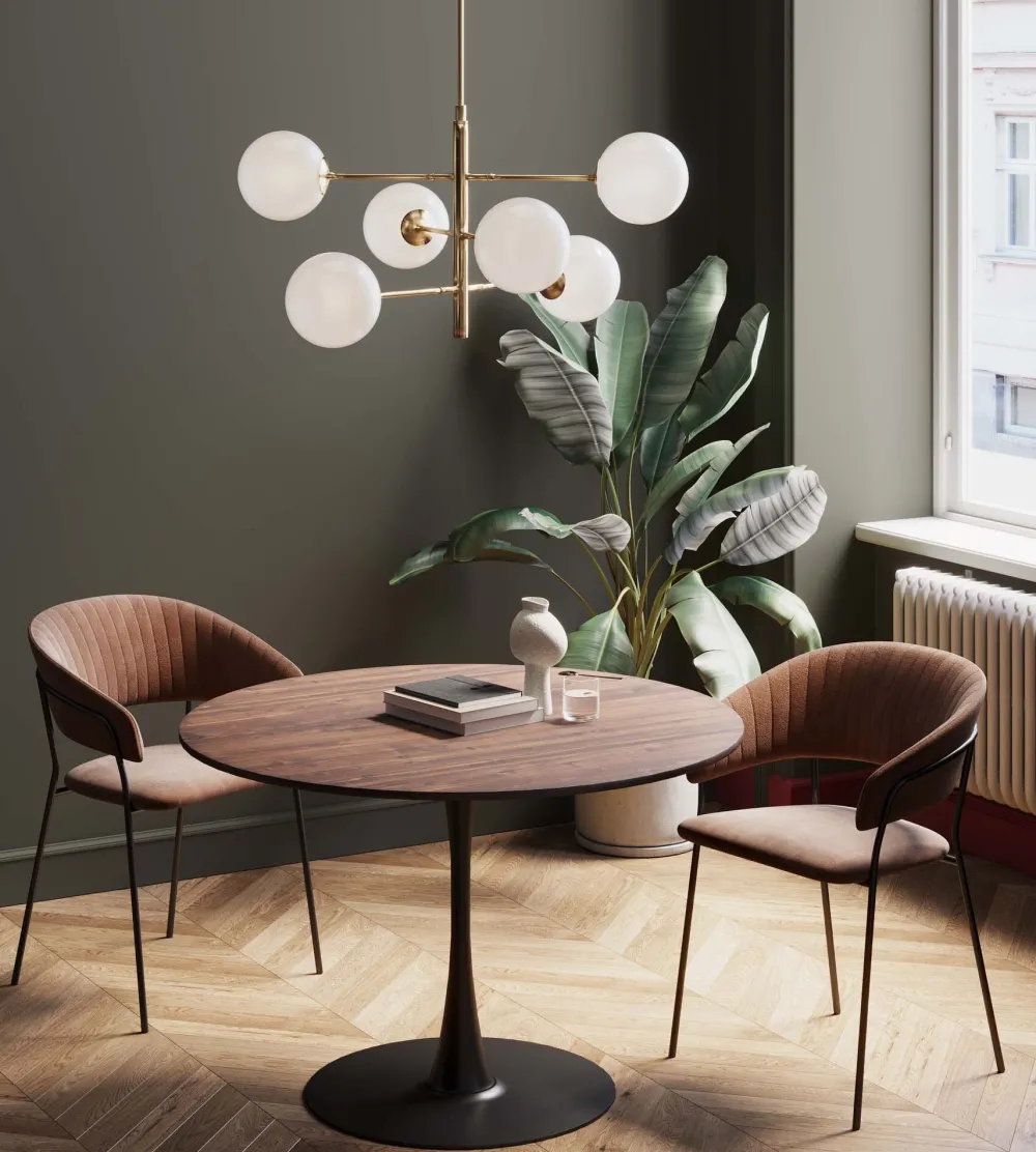 KARE Design Pöydät*Schickeria Pyöreä Ruokapöytä- Pähkinäpinnoite, Musta Ø110cm