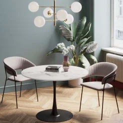 KARE Design Pöydät*Schickeria Pyöreä Ruokapöytä - Marmorikuosi, Valkoinen/musta Ø110cm