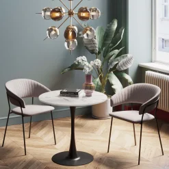 KARE Design Pöydät*Schickeria Pyöreä Ruokapöytä - Marmoripinnoite, Musta, Valkoinen Ø80cm