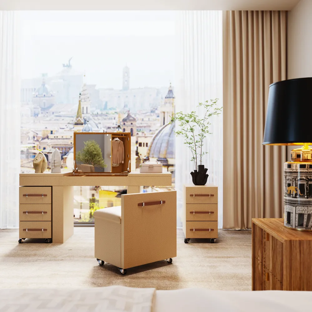 KARE Design Konsolipöydät Ja Sivupöydät*Venezia Meikkipöytä, Pöytä Peilillä Sekä Säilytystilalla, Tuoli, Kermanvärinen