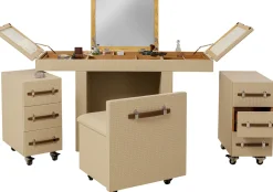 KARE Design Konsolipöydät Ja Sivupöydät*Venezia Meikkipöytä, Pöytä Peilillä Sekä Säilytystilalla, Tuoli, Kermanvärinen