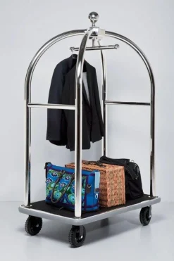 KARE Design Jalalliset Vaatenaulakot*VIP Baggage Trolley Vegas Naulakko, Matkalaukkukärry, Hopea