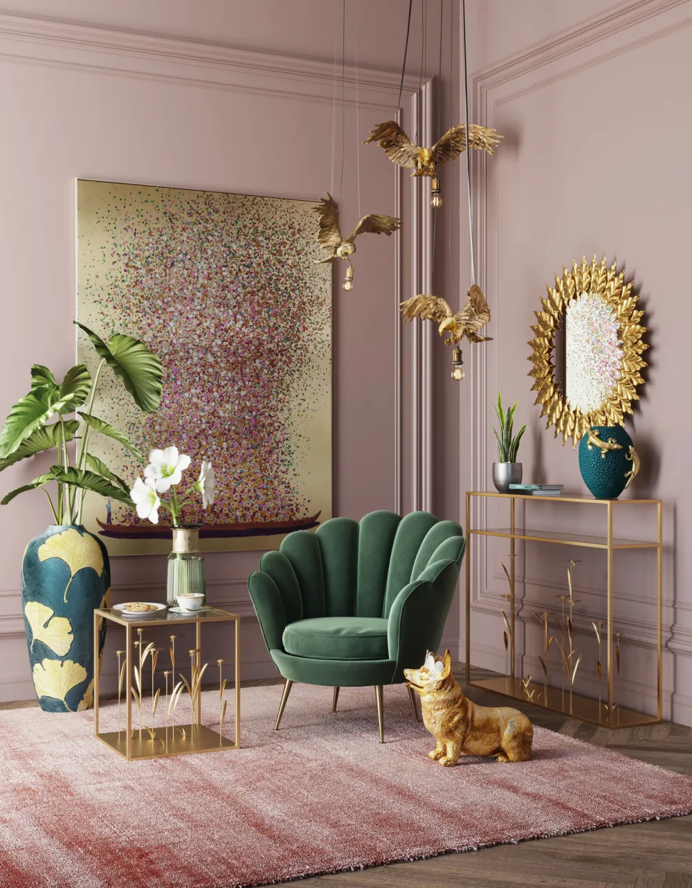 KARE Design Nojatuolit*Water Lily Nojatuoli, Kulta, Tummanvihreä