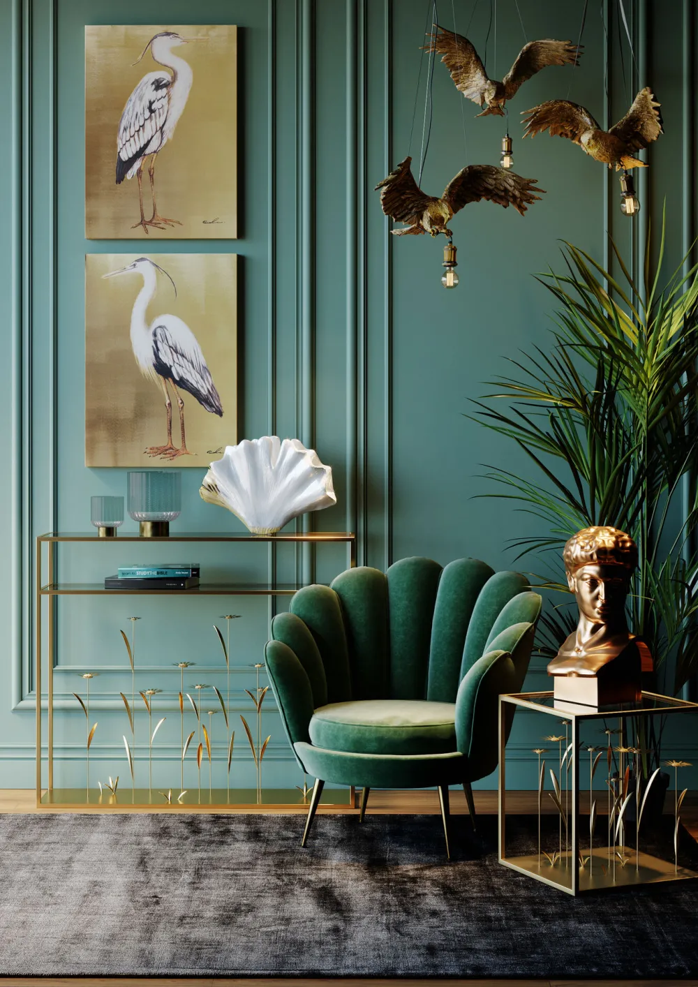 KARE Design Nojatuolit*Water Lily Nojatuoli, Kulta, Tummanvihreä