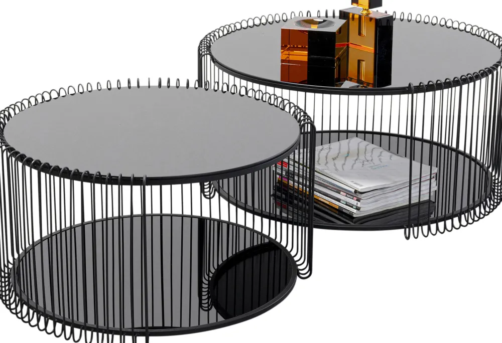 KARE Design Sohvapöydät|Olohuone*Wire Double Black Sohvapöytä Lasia Ja Metallia Musta (2/Setti)
