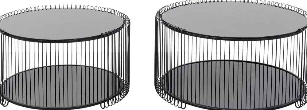 KARE Design Sohvapöydät|Olohuone*Wire Double Black Sohvapöytä Lasia Ja Metallia Musta (2/Setti)