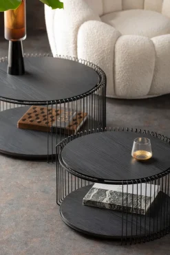 KARE Design Sohvapöydät*Wire Double Black Wood Sohvapöytä Musta (2/Setti)