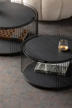 KARE Design Sohvapöydät*Wire Double Black Wood Sohvapöytä Musta (2/Setti)