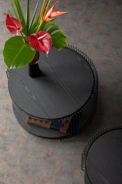 KARE Design Sohvapöydät*Wire Double Black Wood Sohvapöytä Musta (2/Setti)