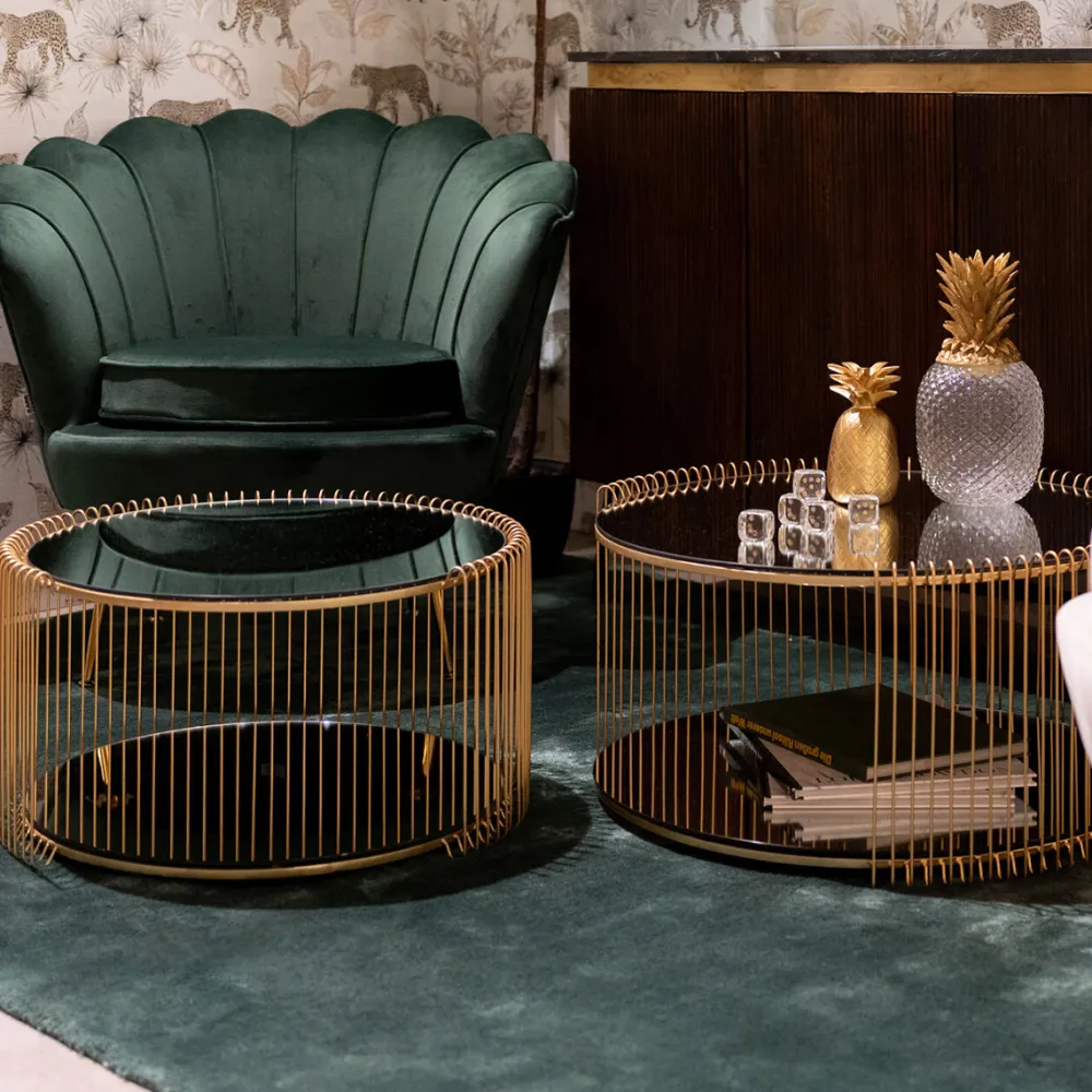 KARE Design Sohvapöydät|Olohuone*Wire Double Sohvapöytä, Messinki (2/Setti)