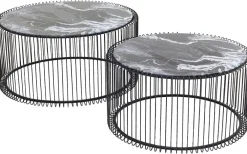 KARE Design Sohvapöydät|Olohuone*Wire Glass Marble Sohvapöytä - Marmorilasi, Musta (2/Setti)