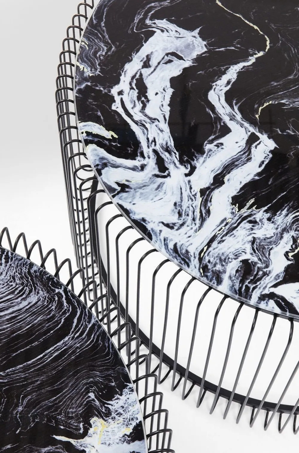 KARE Design Sohvapöydät|Olohuone*Wire Glass Marble Sohvapöytä - Marmorilasi, Musta (2/Setti)