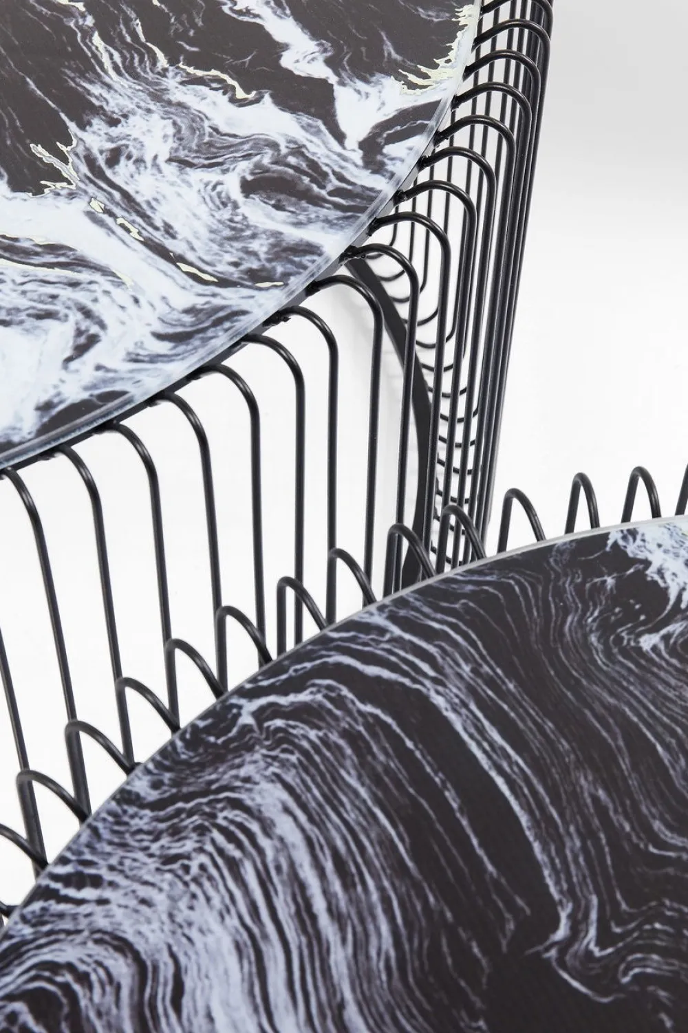 KARE Design Sohvapöydät|Olohuone*Wire Glass Marble Sohvapöytä - Marmorilasi, Musta (2/Setti)