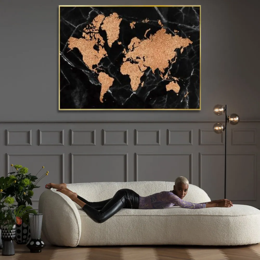 KARE Design Taulut|Olohuone*World Map Maailman Kartta, Kehystetty Taulu 150x100cm
